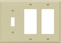 ENERLITES Combination Single Toggle/Double Decorator Rocker Outlet Wall Plate, Standard Size 3-Gang Light Switch Cover (4.5" x 6.38"), Polycarbonate Thermoplastic, UL Listed, 881132-I, Ivory