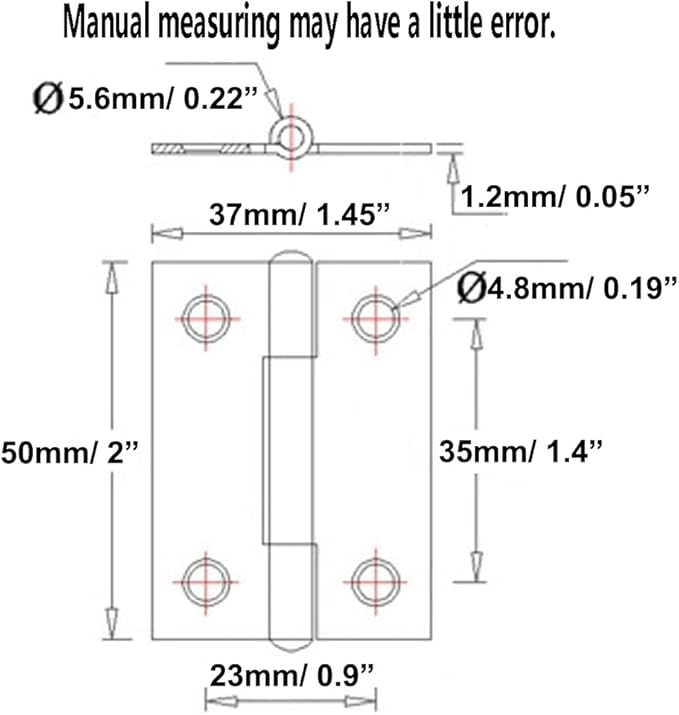 10pcs 304 Stainless Steel 2-inch Folding Butt Hinges Home Furniture Hardware Door Hinges for Case Lid Wooden Jewelry Box Lid (50mm x 37mm x 1.2mm)