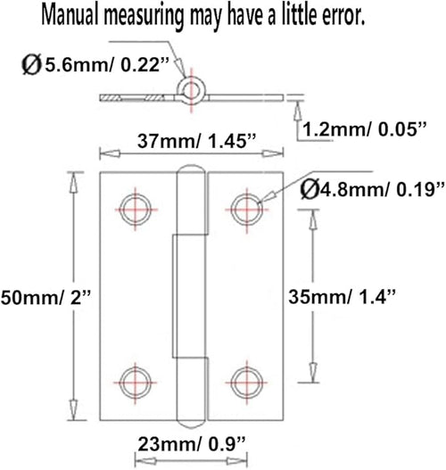 10pcs 304 Stainless Steel 2-inch Folding Butt Hinges Home Furniture Hardware Door Hinges for Case Lid Wooden Jewelry Box Lid (50mm x 37mm x 1.2mm)