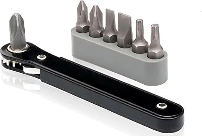 NEIKO 03044A 1/4-Inch Drive Mini Ratchet Screwdriver Set, 8 Pc, Cr-V Steel, Tight Reach, 90 Degree Screwdriver, Low Profile, Close Quarter, Right Angle Offset, Short Phillips, Slotted, Torx Star
