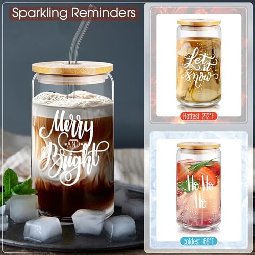 21 Pcs Christmas Glass Cups with Lids Straws 1 Set(20sheet) Gift Paper