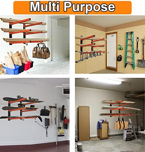 Thanaddo 3-Level Metal Storage Rack, Heavy Duty Wall Mount, 330 lb Capacity, for Lumber, Wood, Pipes, Garage, Workspace (2 Pack)
