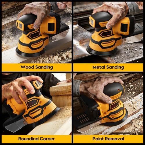 Cordless Orbital Sander for Dewalt 20V Battery, Yellow