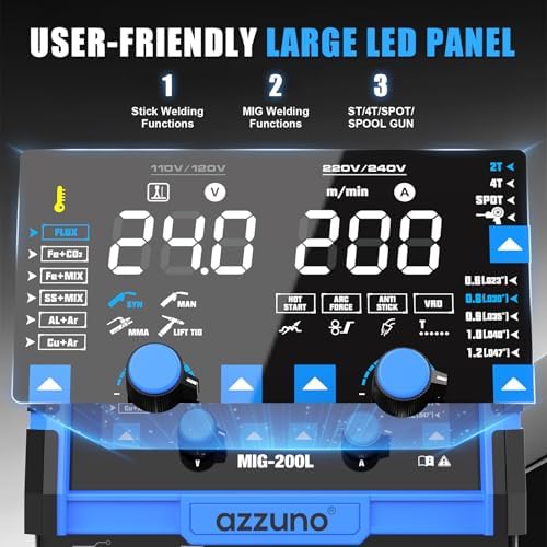 AZZUNO 200A Aluminum MIG Welder, 110V/220V 8-in-1 Welding Machine
