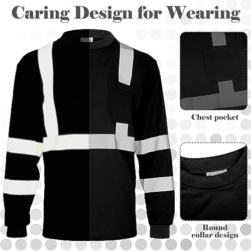 Amylove 4 Pcs Long Sleeve High Visibility Safety Shirts,XXL,Black
