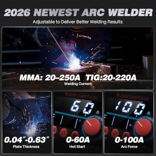 ARCCAPTAIN 250A Stick Welder, 230V MMA/Lift TIG Welding Machine 10PCS Rods