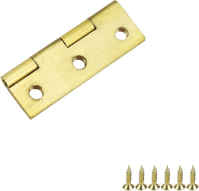 Mcredy 4 Pcs 1.5 Inch Brass Cabinet Hinges Door Butt Hinges with Mounting Screws for Cabinets Gate Wooden Box, Gold