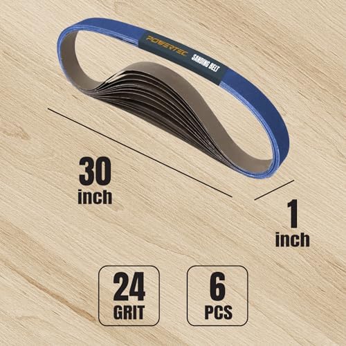 POWERTEC 1x30 Sanding Belts, 6PK, 24 Grit Zirconia 1 x 30 inch Sanding Belts for Belt Grinder, Belt and Disc Sander, Knife Sharpening, Woodworking, Metalworking, Derusting (4130024Z-6)