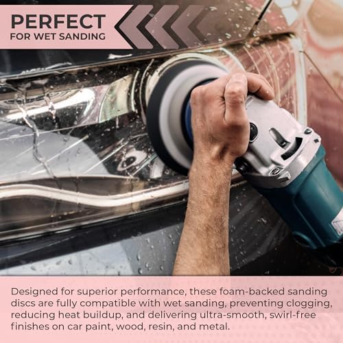 Sunmight Sunfoam Grip No Hole 6 Inch Sanding Discs - 1000 Grit Wet Dry Sandpaper for Car Paint, Headlight, Metal, Wood - Hook & Loop for Orbital & DA Sanders - Polishing & Finishing Abrasive (10 Pcs)