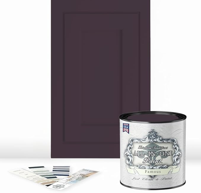 ALL-IN-ONE Paint by Heirloom Traditions, Famous (Deep Amethyst), Quart - Durable cabinet and furniture paint. Built in primer and top coat, no sanding needed. Includes our 30 featured color card.