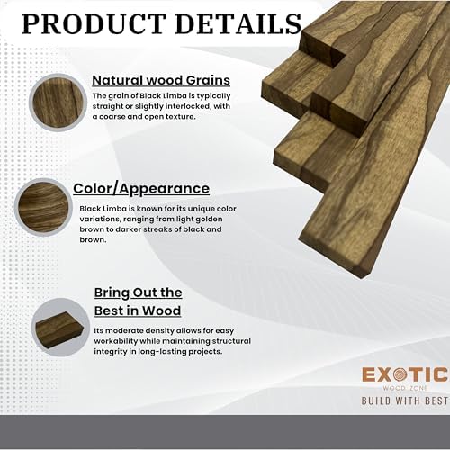 Exotic wood zone Black Limba Lumber Board - Exotic Hardwood Plank for Woodworking, DIY Projects, Cutting Boards, Cabinetmaking - Wood Lumbers, Exotic Lumbers (5, 3/4" x 2" x 42")