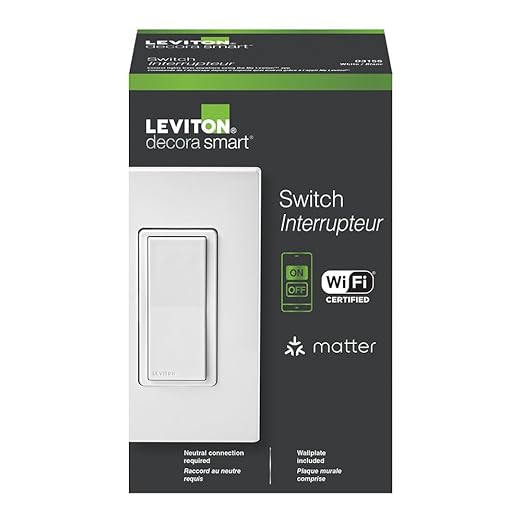 Leviton Decora Smart Switch, Wi-Fi, Works with Matter, Alexa, Google Assistant, Apple Home/Siri & Wired or Wirefree 3-Way, Neutral Wire Required, D315S-1RW, White