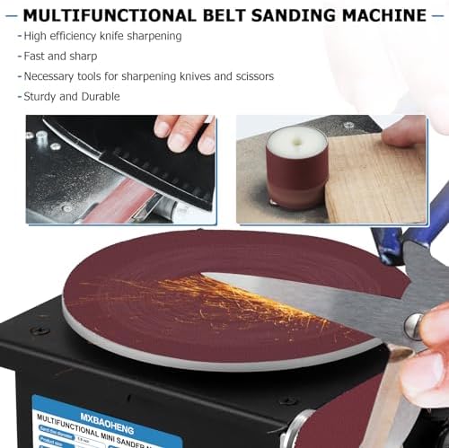 MXBAOHENG Mini Belt Disc Sander 6-Inch Sanding Disc and 1.2 x 15-Inch Sanding Belts for Wood Metal Stone Grinding, Small Spindle Sander Machine for Curve Grinding, with Chuck & Flexible Shaft