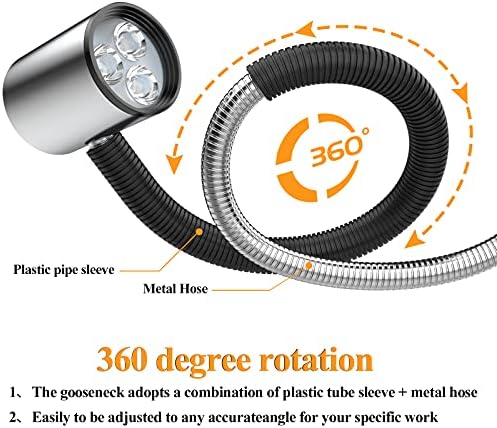 12T Magnetic Work Light, IP65 Water Proof Led Machine Light, 23in Flexible Gooseneck lamp with Strong Magnetic Base for Lathe Milling Drill Press Industrial Lighting 120V