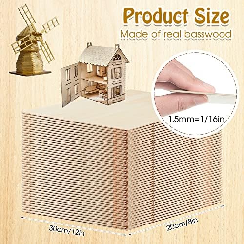 Juexica 48 Pcs Basswood Sheets Bulk, 12 x 8 x 1/16 Inch Plywood