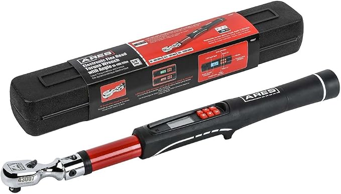 ARES 43007 3/8-Inch Drive Flex Head Electronic Digital Torque and Torque | 10-100 ft/lbs (13.5-135Nm); Reversible Sealed Head; Multi-Alert Prevents Over-Torquing