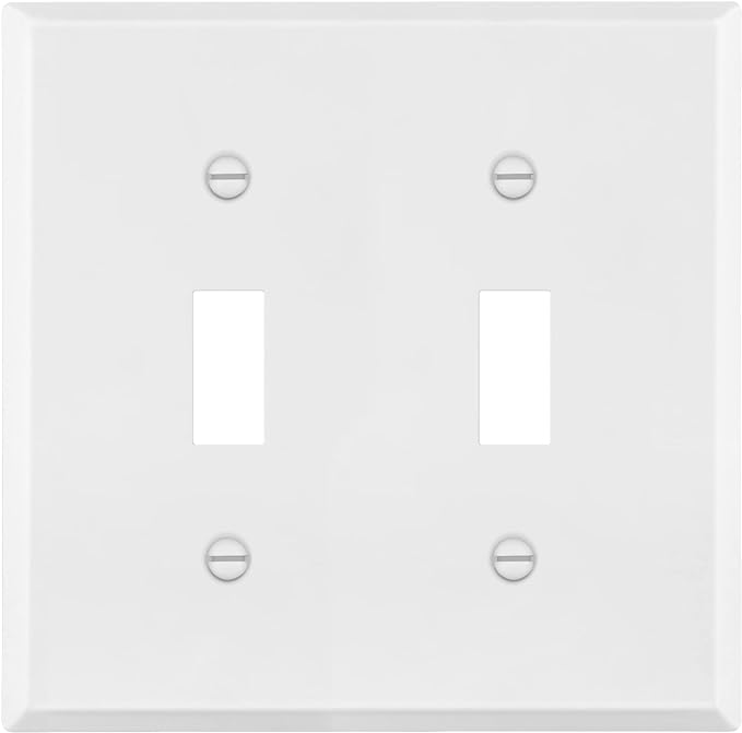 ENERLITES Double Toggle Light Switch Metal Cover Plate, Wall Plate, Corrosion Resistant, Standard Size 2-Gang 4.50" x 4.57", Powder Coated Stamped Steel, 7712-WM, White Matte (Pack of 1)