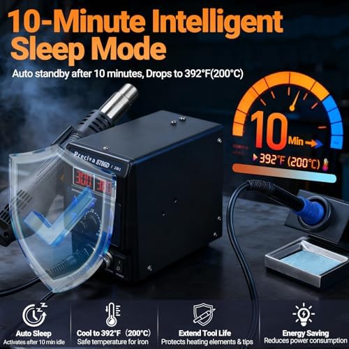 Preciva 8786D 2-IN-1 Hot Air Soldering Iron Station Kit with °F /°C, Cool/Hot Air Conversion,Soldering Station with Dual LED Display, 5 Tips & 4 Nozzles for Electronics Repair,Desoldering