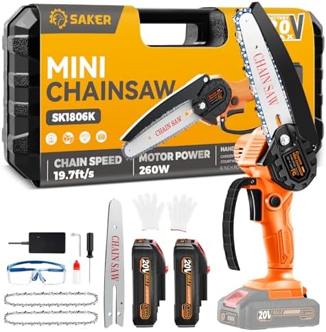 Saker Mini Chainsaw|6 Inch Chainsaws[2026 Upgraded]|Mini Cordless Electric Chain Saw|Small Handheld Portable Chain Saws Battery Powered Saw for Tree Trimmer and Garden