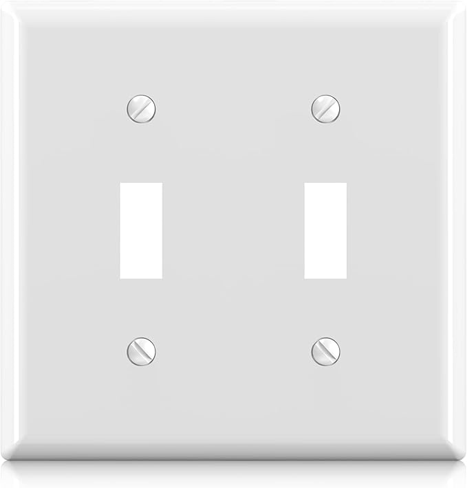 ELEGRP 2-Gang Toggle Switch Wall Plates, Standard Size 4.53" height x 4.57" length Unbreakable Thermoplastic Faceplate Cover for Toggle Dimmer Light Switches, UL Listed (1 Pack, Glossy White)