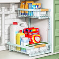 Kitstorack Under Sink Organizer, 2 Tier Under the Sink Storage, Slide out Pull out Cabinet Organizer Shelf, Metal Sliding Drawer for Kitchen Bathroom Pantry Closet Organization Rack, Blue, 1 Pack