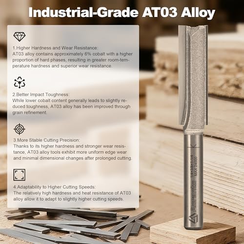 Straight Router Bits 1/4" Shank, 3/8" Cut Diameter, 1-1/4" Cut Length, Useful for Plunging Capabilities for Cutting Grooves, Dados, Mortising