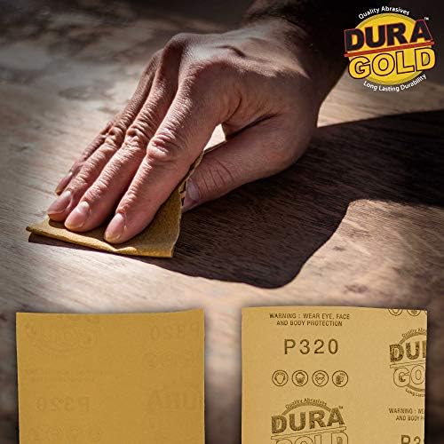 Dura-Gold Premium 1/4 Sheet Gold Sandpaper Sheets, 320 Grit (Box of 400)