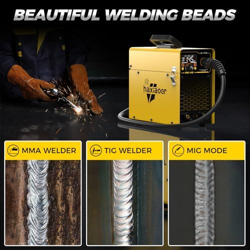 145 MIG Welder with LED Display IGBT Inverter Welder 110V Flux Core MIG/Lift Tig/Stick Welding Machine 2T 4T Three in One Professional MIG Welder for Home and Industrial Use
