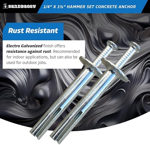 Sandbaggy 1/4" x 1-1/2" Hammer Set Concrete Anchor - Metal Hammer Drive Pin Anchors - Rust Resistant Galvanized Finish (600, 1/4" x 1-1/2")