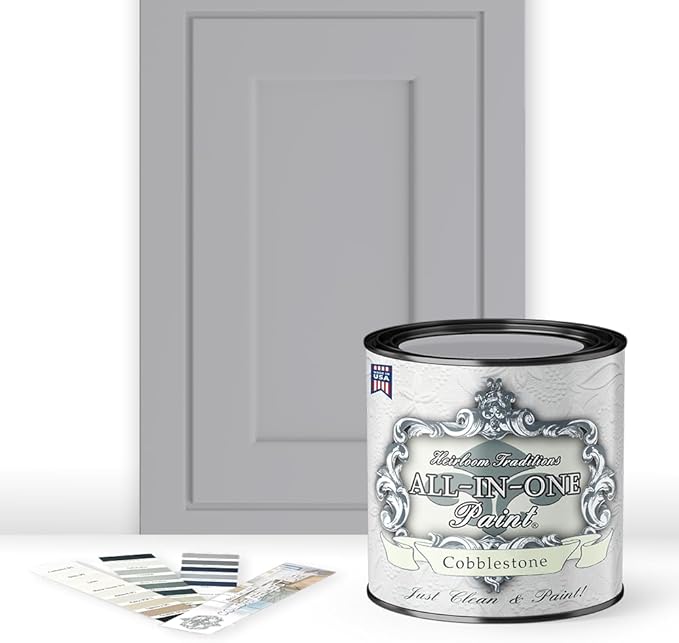 ALL-IN-ONE Paint by Heirloom Traditions, Cobblestone (Gray with subtle Blue Undertones), Quart - Durable cabinet and furniture paint. Built in primer and top coat, no sanding needed. Includes our 30