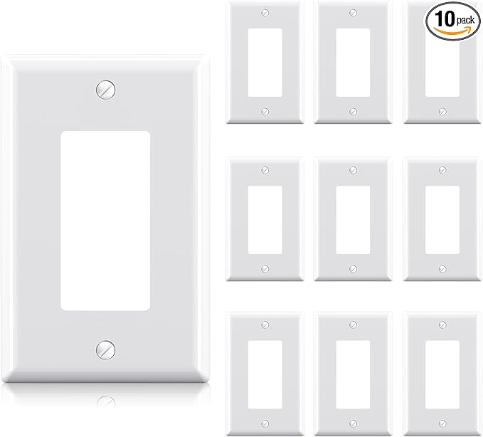 AIDA 1-Gang Midsize Light Switch Cover Plate, Decorative Outlet Covers - Glossy White, 10-Pack Unbreakable Polycarbonate Wall Plates for Decorator Device, UL Listed, 4.88" H x 3.13" L