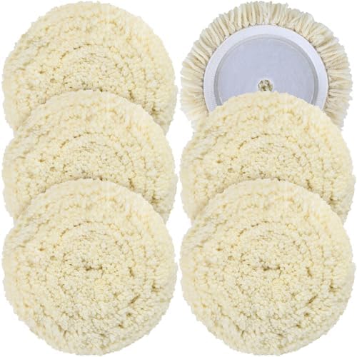 6 PCS Wool Buffing Polishing Pads - 8 Inch Natural Wool Cutting Pads with Hook and Loop Backing Compound & Polishing for Automotive Car Boats Glass Furniture Repair