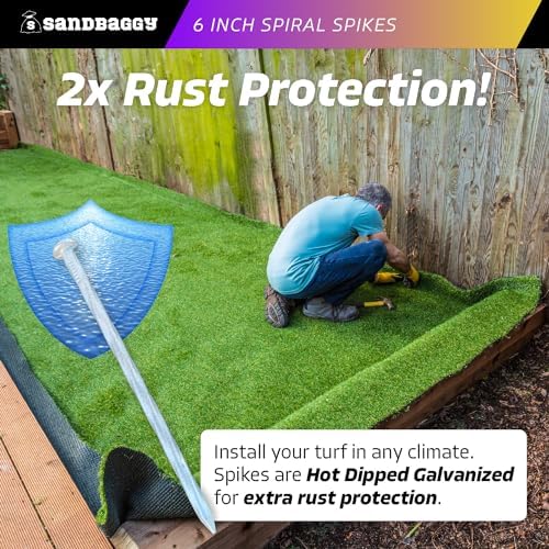 Sandbaggy 6 Inch Galvanized Artificial Turf Stakes - Spiral Landscape Nails - Ground Spikes/Pins for Synthetic Grass, Lawn, Edging, Weed Barrier Fabric, Garden (Steel (7 Gauge), 1000)