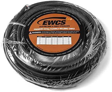 EWCS 2 Gauge Premium Extra Flexible Welding Cable 600 Volt - Black - 50 Feet - Made in The USA