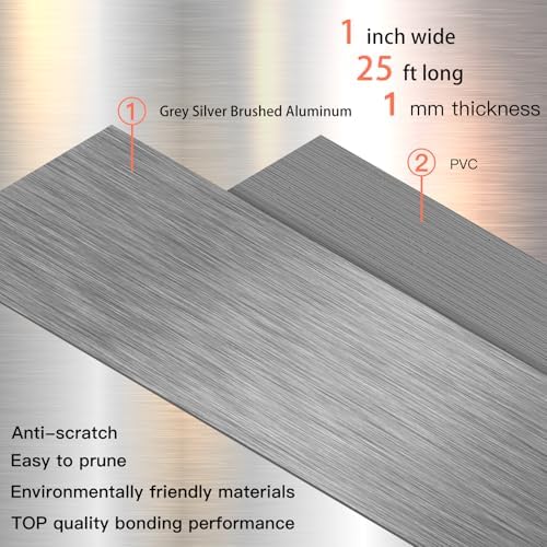 GSCIT Club Grey Silver Edge Banding, 1 Inch x 25ft Aluminum Brushed Edge Banding PVC Edge Trim for Cabinet Repair Furniture