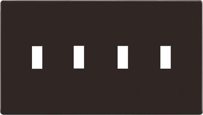ENERLITES Screwless Quadruple Toggle Switch Wall Plate, Child Safe Light Switch Cover, Standard Size 4-Gang 4.68" x 8.38", Unbreakable Polycarbonate Thermoplastic, UL Listed, SI8814-BR, Glossy, Browm