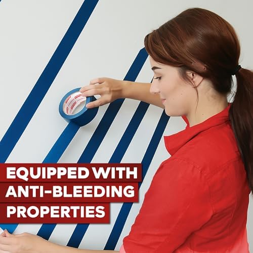 XFasten Blue Painter's Tape, 2 Inch x 60 Yards (24-Pack) Blue Painters Masking Tape Bulk - Sharp Edge Line Technology, Produces Sharp Lines | Residue-Free and Artisan Grade Wall Trim Tape