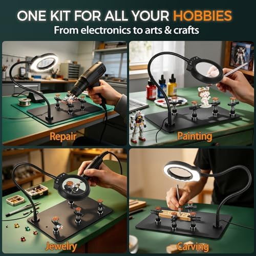 Magnetic Helping Hands Soldering Station Clamp Metal with 5X Magnifier Lamp (Black, Large)