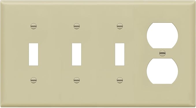 ENERLITES Combination Triple Toggle/Single Duplex Receptacle Outlet Wall Plate, Standard Size 4-Gang Light Switch Cover (4.50" x 8.19"), Polycarbonate Thermoplastic, UL Listed，881321-I, Ivory