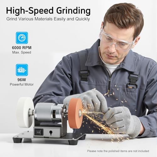 96W Electric Benchtop Sander with 7-Speed Control, Max.6000 RPM Mini Bench Grinder for Sharpening Knives, Drills & Metal Burrs, Forward/Reverse, 2.75 Inch Grinding Wheels, 50dB Quiet