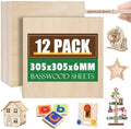 12 Pack Basswood Sheets 1/4x12x12 Inch, 6mm Basswood for Laser Cutting and Engraving, 1/4 Plywood Boards for Crafts,Wood Burning,Architectural Models, Painting.