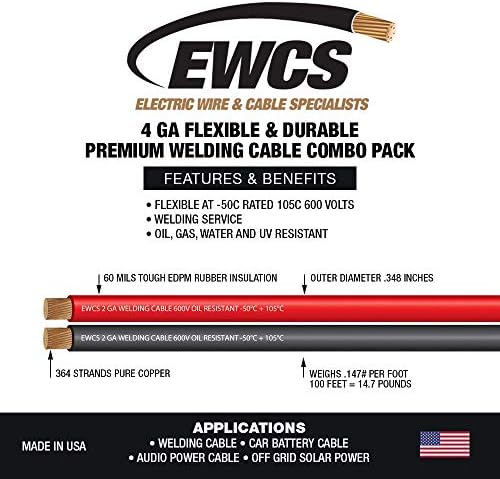 EWCS 4 Gauge Premium Extra Flexible Welding Cable 600 Volt 10 Feet Each Black+Red