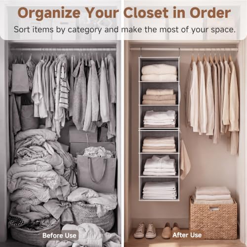 StorageWorks Hanging Closet Organizer, 6-Shelf with 2-in-1 Design, Ivory