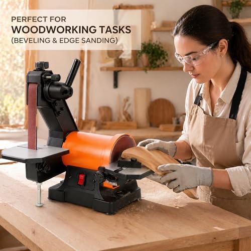 1x30 Belt Sander and 5 Inch Disc Sander - Mini Belt Sander | Tool-Free Benchtop Belt Sander with Dual Dust Ports | Cast Aluminum Bench Sander for Woodworking & Knife Making | Black