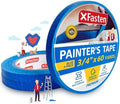 XFasten Professional Blue Painters Tape, Multi-Use, 3/4 Inches x 60 Yards (3-Pack) - Produces Sharp Lines and Residue-Free Artisan Grade Clean Release Wall Trim Tape