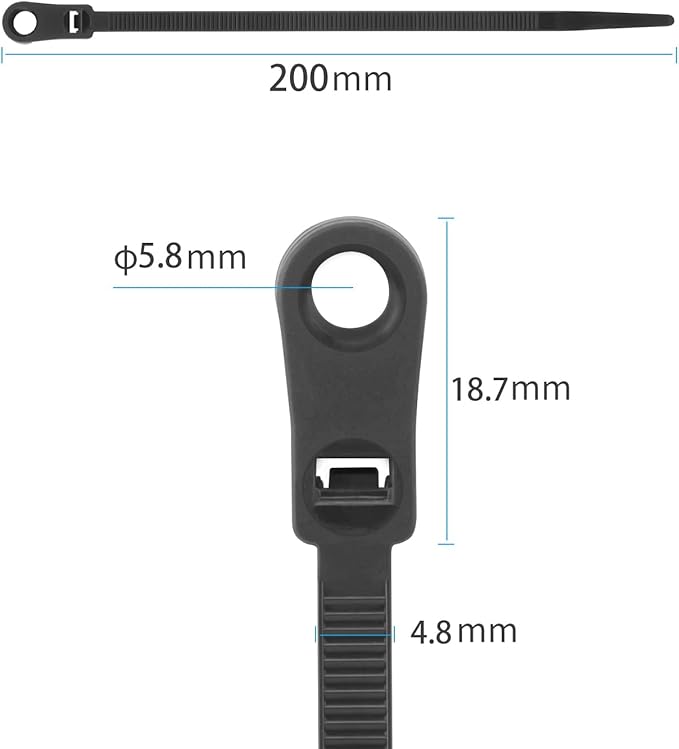 XINGO 110 PCS Black Zip Ties with Screw Hole 7.5 Inch, | 75 lbs Mountable head Cable Tie, Multipurpose Heavy Duty Nylon Zip Tie for Indoor and Outdoor Use