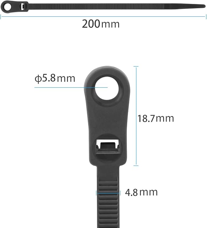 XINGO 100PCS 8 inch Zip Ties with Screw Hole, 50 lbs Mountable head Cable Tie, Multipurpose Heavy Duty Nylon Zip Tie for Indoor & Outdoor Use (White)