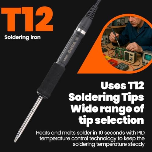 902D IV T12 Hot Air Soldering Station 2-IN-1 Kit with Extra Large Display, Small Silicone Work Mat, 2 Soldering Tips, 2 Lead-free Solder, Solder Sucker, ESD-Safe Tweezers