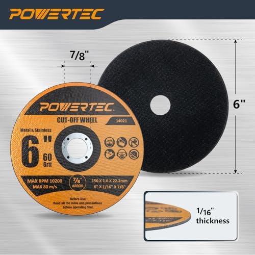 POWERTEC Cut Off Wheels 50 Pack, 6" Aluminum Oxide 60 Grit (14021-P2)
