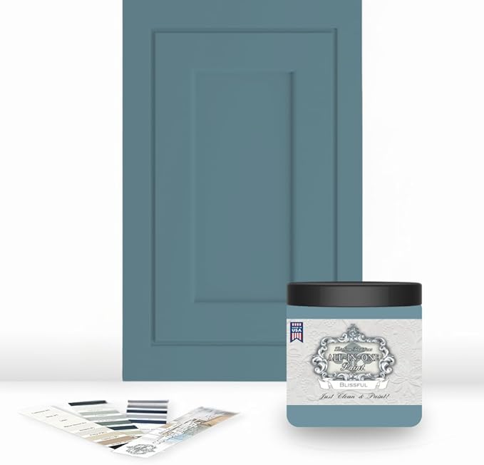 ALL-IN-ONE Paint by Heirloom Traditions, Blissful (French Blue), 8oz Sample - Durable cabinet and furniture paint. Built in primer and top coat, no sanding needed. Includes our 30 featured color card.
